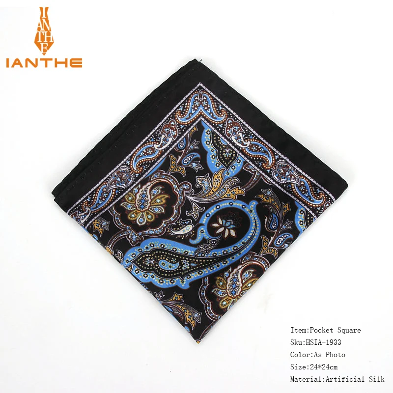Brand New Men's Handkerchief Vintage Paisley Pocket Square Soft Hankies Wedding Party Business Artificial Silk Chest Towel Gift