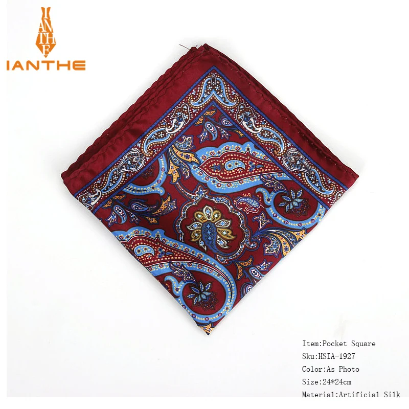 Brand New Men's Handkerchief Vintage Paisley Pocket Square Soft Hankies Wedding Party Business Artificial Silk Chest Towel Gift