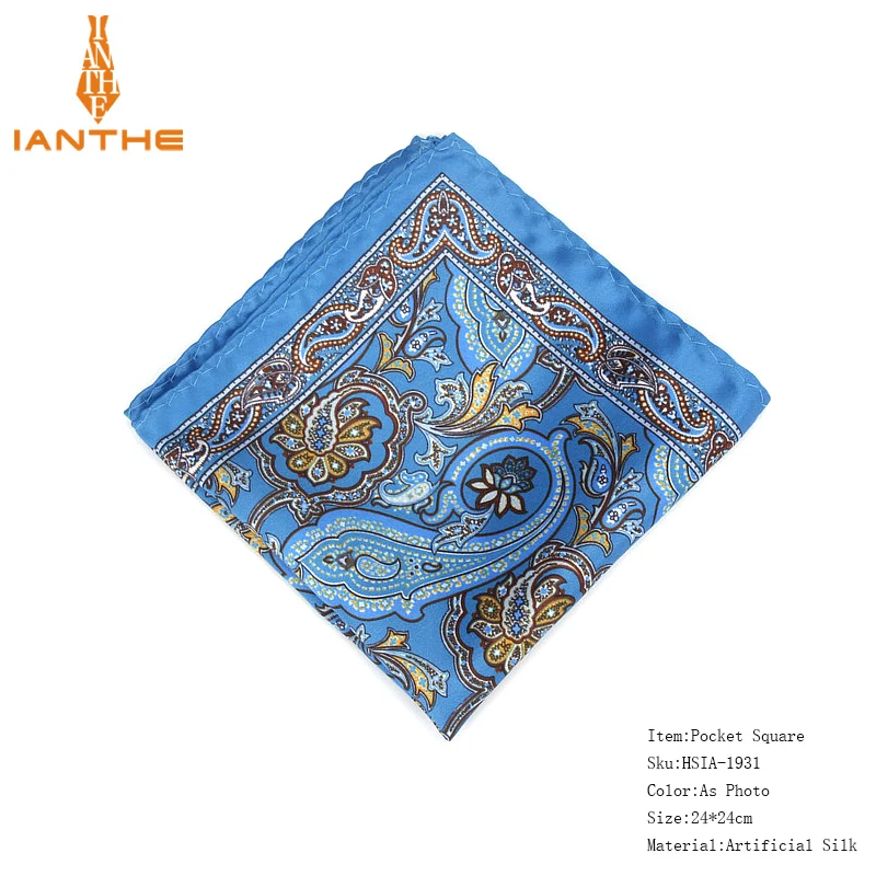 Brand New Men's Handkerchief Vintage Paisley Pocket Square Soft Hankies Wedding Party Business Artificial Silk Chest Towel Gift