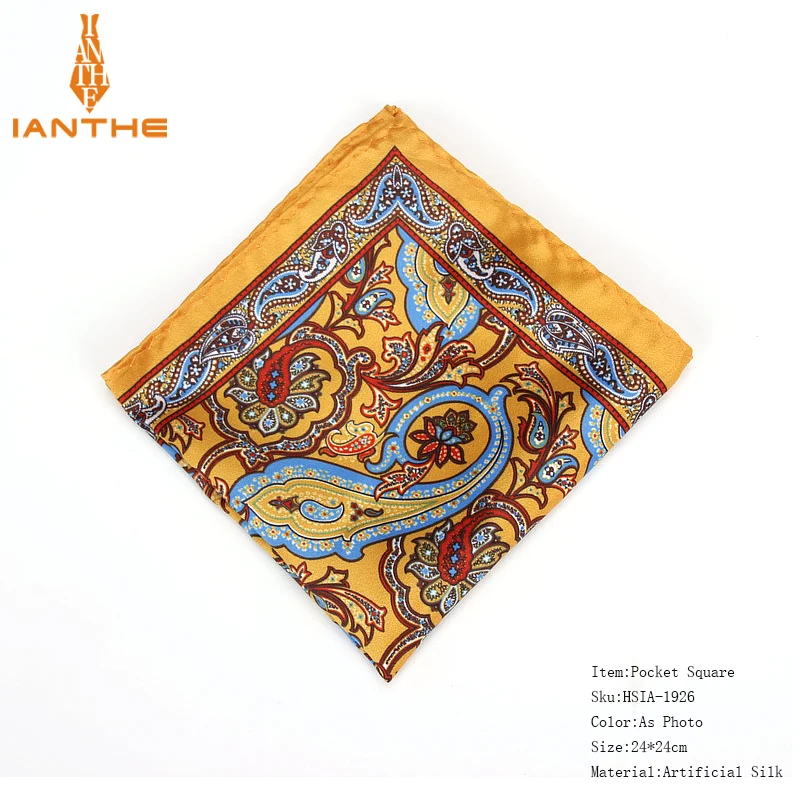 Brand New Men's Handkerchief Vintage Paisley Pocket Square Soft Hankies Wedding Party Business Artificial Silk Chest Towel Gift
