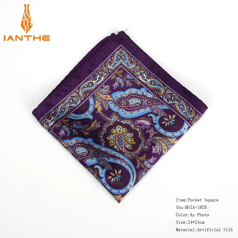 Brand New Men's Handkerchief Vintage Paisley Pocket Square Soft Hankies Wedding Party Business Artificial Silk Chest Towel Gift