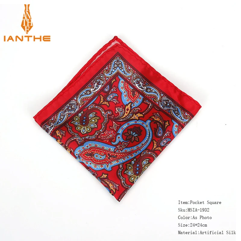 Brand New Men's Handkerchief Vintage Paisley Pocket Square Soft Hankies Wedding Party Business Artificial Silk Chest Towel Gift