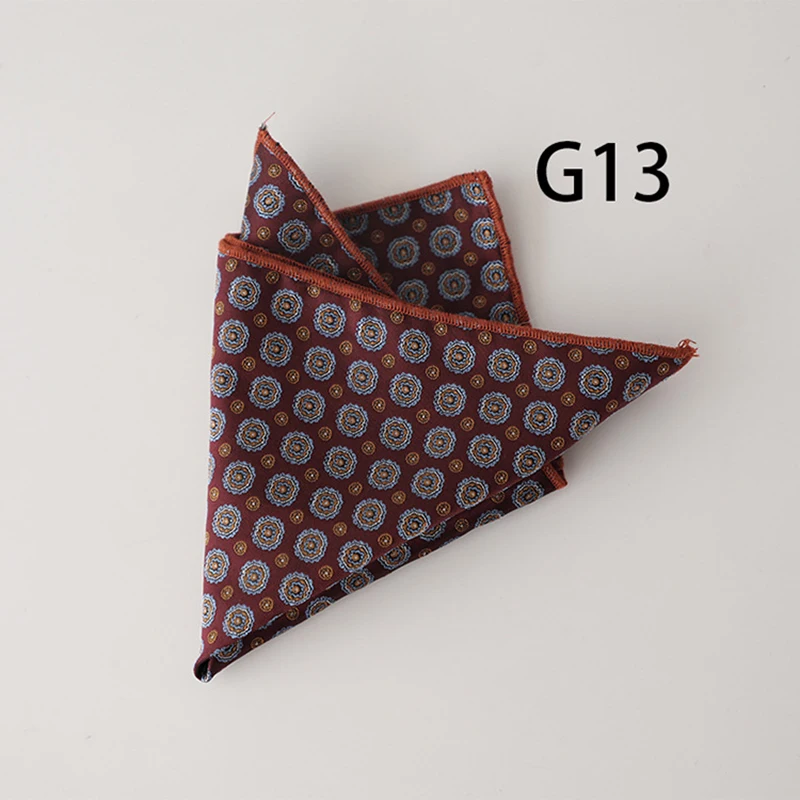 2025 Luxury Floral Silk Pocket Square Mens Business Formal Dress Suit Accessories Red Brown Striped Handkerchief Wedding Cravat