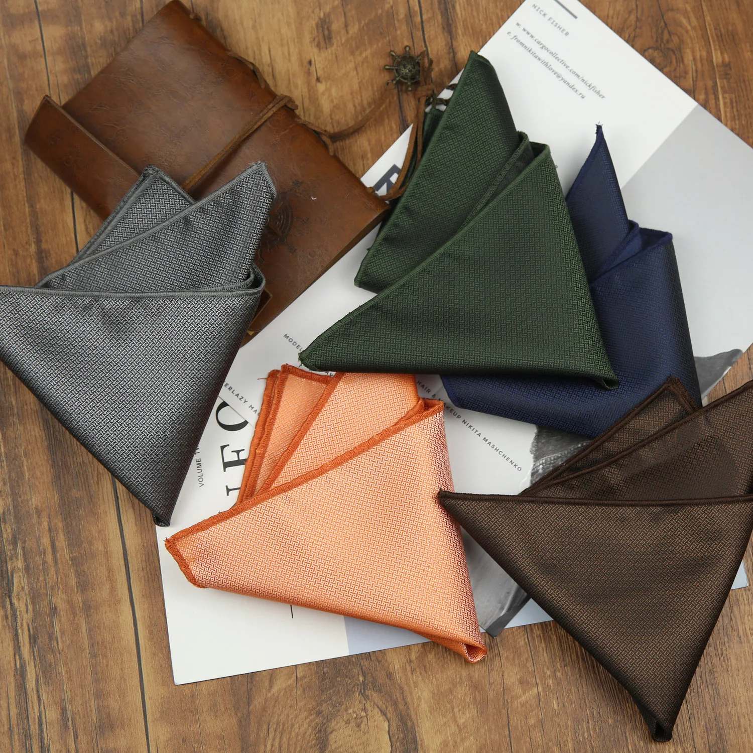 24cm Classic Solid Color White Brown Pocket Square Gentleman Elegant Polyester Handkerchief Wedding Business Hanky Men Cravat