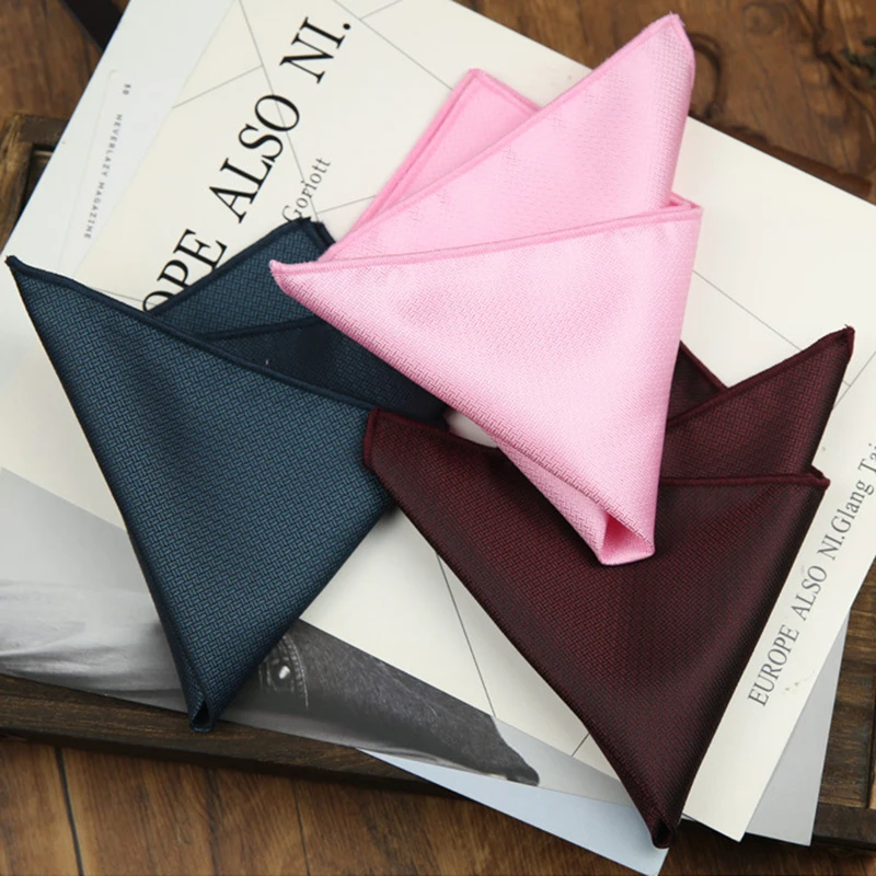 24cm Classic Solid Color White Brown Pocket Square Gentleman Elegant Polyester Handkerchief Wedding Business Hanky Men Cravat