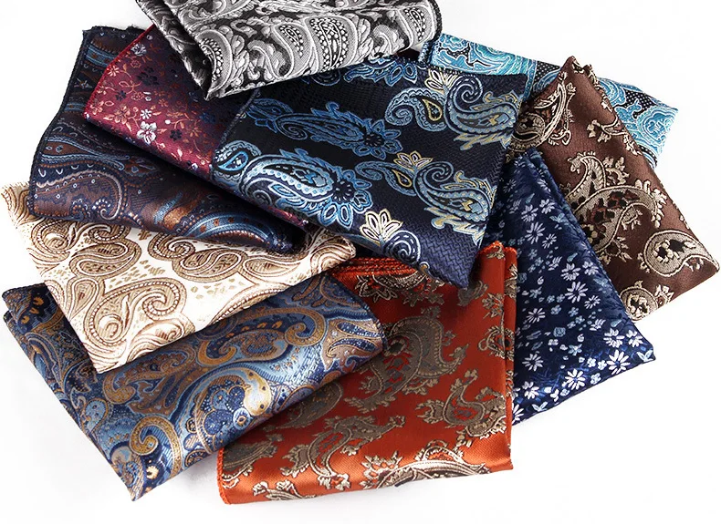 23cm Paisley Pattern Handkerchief Men's Formal Navy Brown Pocket Square Towel Groom Wedding Suit Hanky Host Chest Small Scarf
