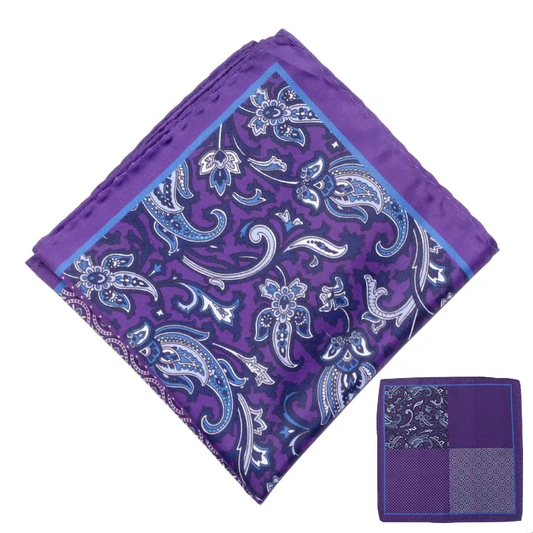 Men's Handkerchief for Paisley Artificial Silk Scarf For Man Dot Pocket Towel Square Scarf Chest Towel for Wedding Flower Print