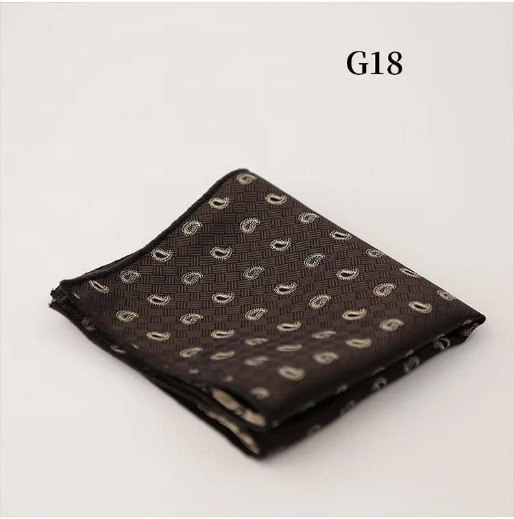 23cm Classic Striped Pocket Square Men Business Paisley Dots Handkerchief Formal Suit Pocket Towel Casual Polyester Brown Hanky
