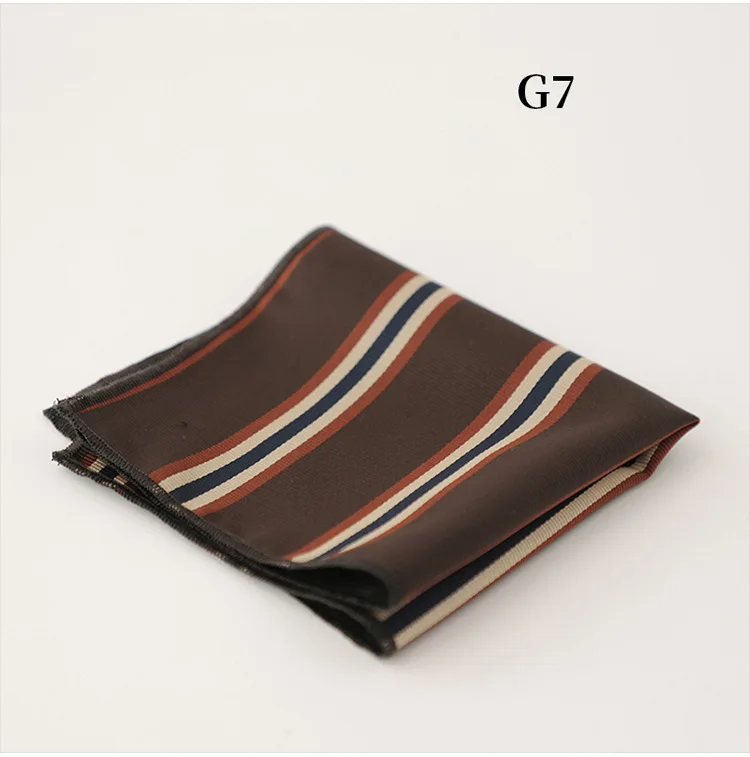 23cm Classic Striped Pocket Square Men Business Paisley Dots Handkerchief Formal Suit Pocket Towel Casual Polyester Brown Hanky