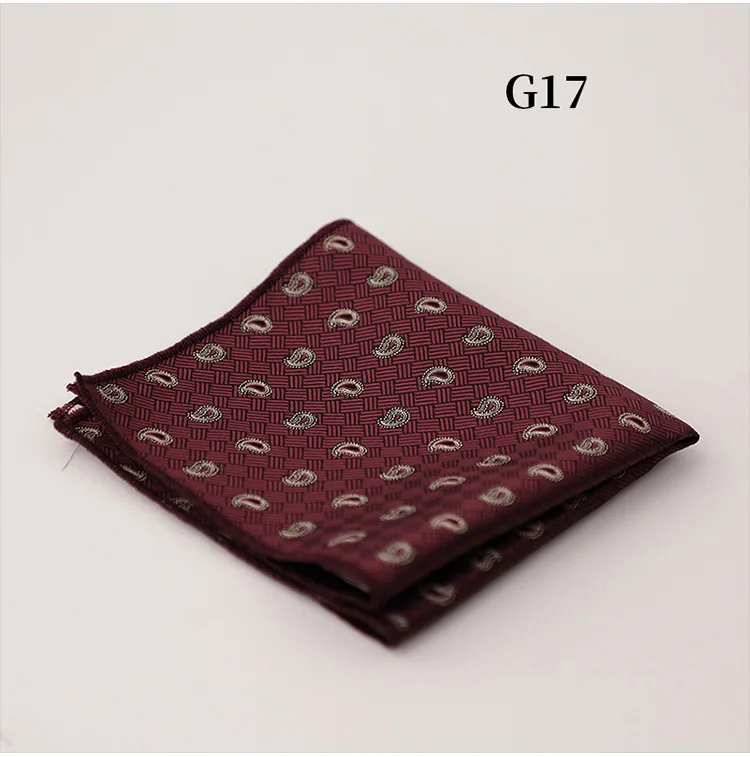 23cm Classic Striped Pocket Square Men Business Paisley Dots Handkerchief Formal Suit Pocket Towel Casual Polyester Brown Hanky