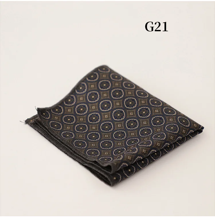 23cm Classic Striped Pocket Square Men Business Paisley Dots Handkerchief Formal Suit Pocket Towel Casual Polyester Brown Hanky