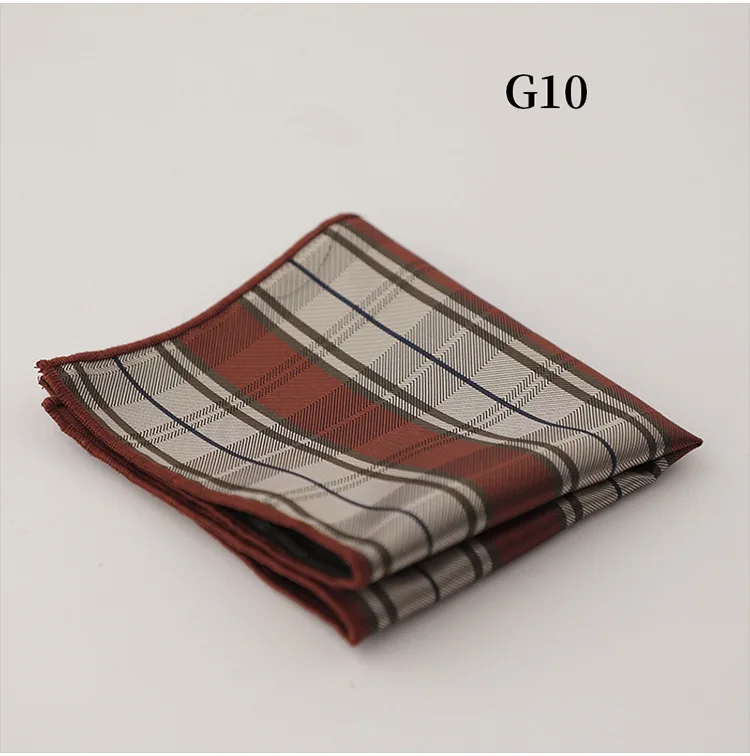 23cm Classic Striped Pocket Square Men Business Paisley Dots Handkerchief Formal Suit Pocket Towel Casual Polyester Brown Hanky