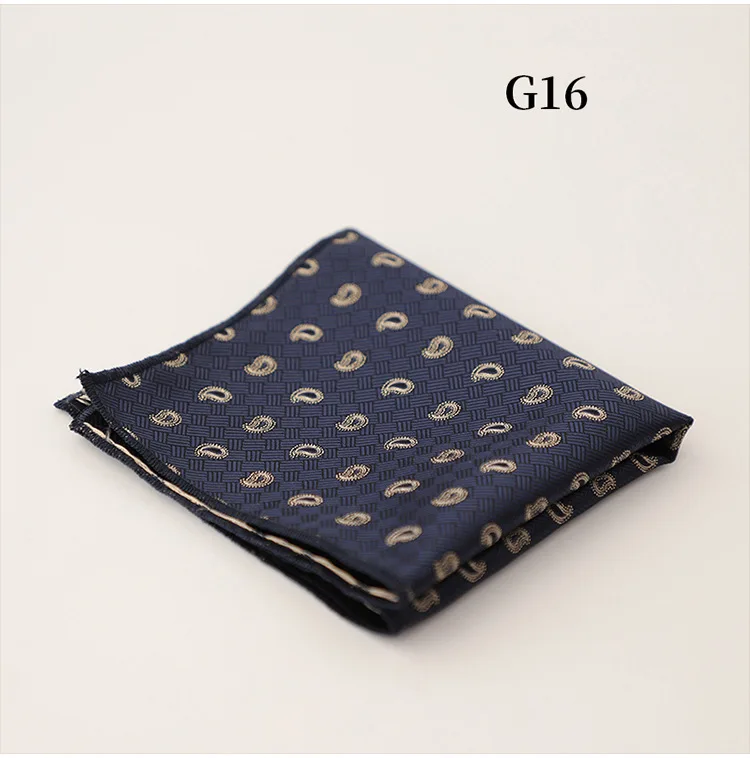 23cm Classic Striped Pocket Square Men Business Paisley Dots Handkerchief Formal Suit Pocket Towel Casual Polyester Brown Hanky