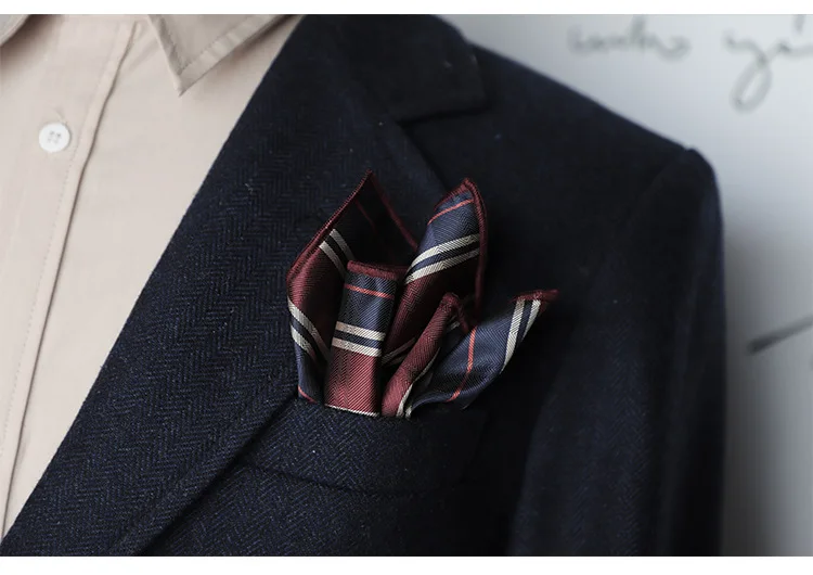 23cm Classic Striped Pocket Square Men Business Paisley Dots Handkerchief Formal Suit Pocket Towel Casual Polyester Brown Hanky