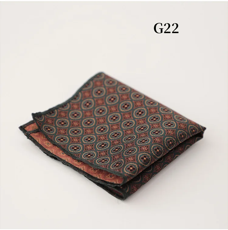 23cm Classic Striped Pocket Square Men Business Paisley Dots Handkerchief Formal Suit Pocket Towel Casual Polyester Brown Hanky