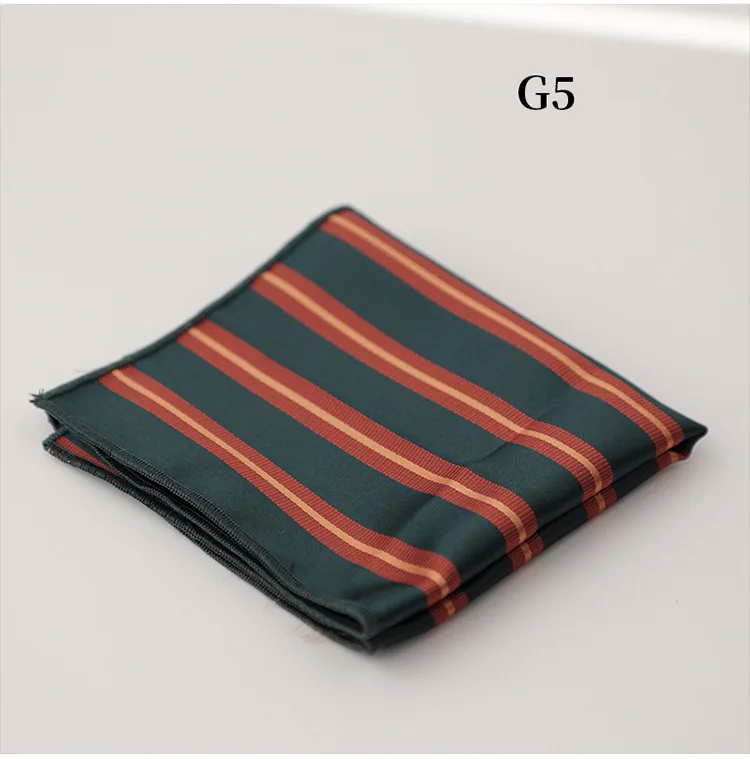 23cm Classic Striped Pocket Square Men Business Paisley Dots Handkerchief Formal Suit Pocket Towel Casual Polyester Brown Hanky