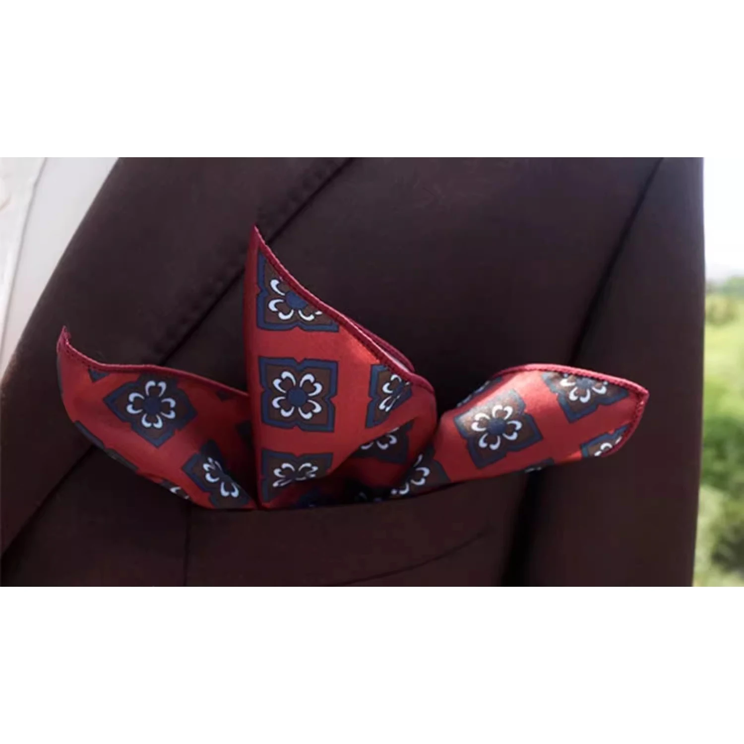 2025 New Floral Printed Pocket Square For Men Formal Silky Soft Handkerchief Wedding Suit Accessories Fashion Brown Yellow Hanky