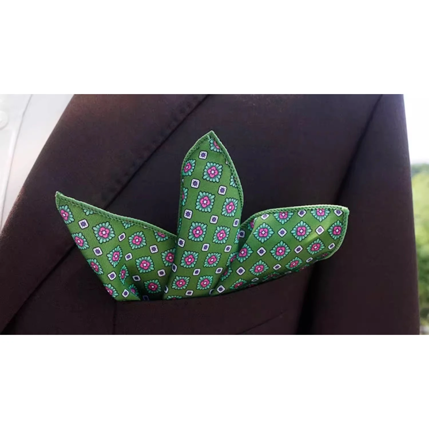 2025 New Floral Printed Pocket Square For Men Formal Silky Soft Handkerchief Wedding Suit Accessories Fashion Brown Yellow Hanky
