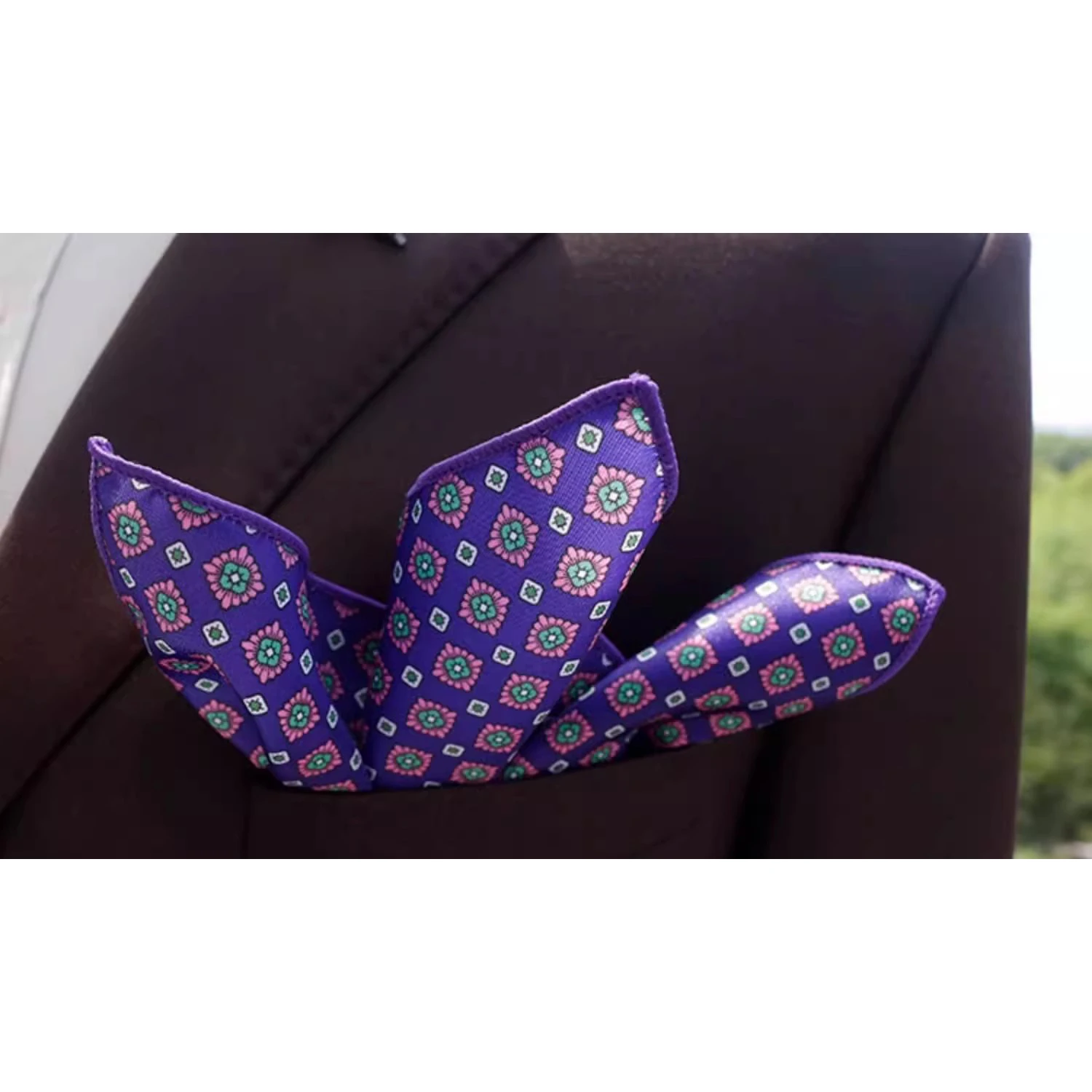 2025 New Floral Printed Pocket Square For Men Formal Silky Soft Handkerchief Wedding Suit Accessories Fashion Brown Yellow Hanky