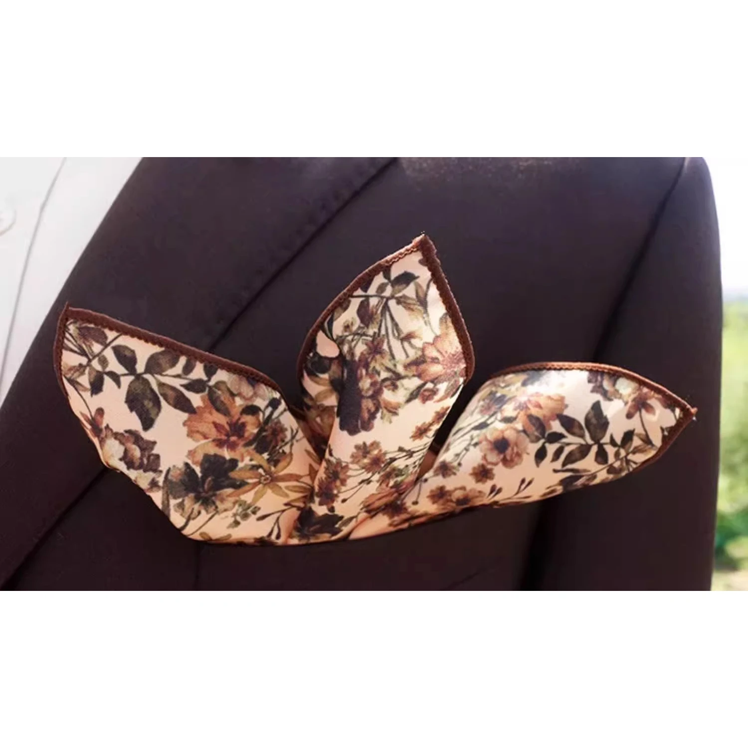 2025 New Floral Printed Pocket Square For Men Formal Silky Soft Handkerchief Wedding Suit Accessories Fashion Brown Yellow Hanky