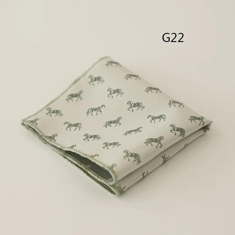 2025 New Luxury Formal Pocket Square Cartoon Horse Striped Green Handkerchief Polka Dot Polyester Hanky Wedding Party Suit Gift