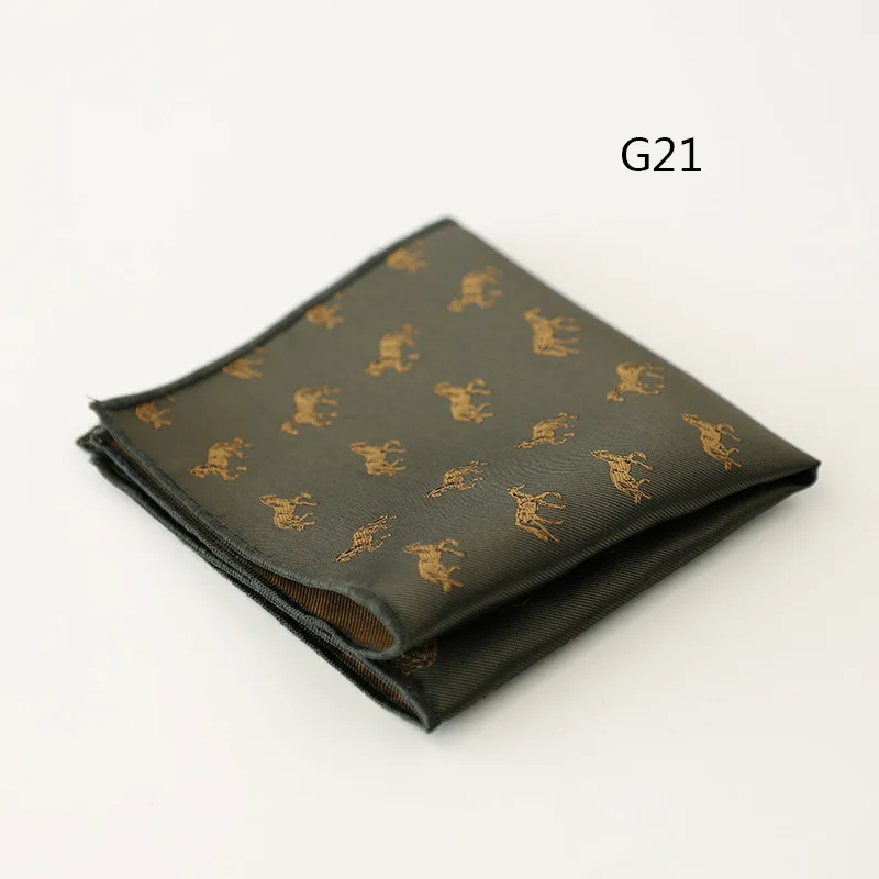 2025 New Luxury Formal Pocket Square Cartoon Horse Striped Green Handkerchief Polka Dot Polyester Hanky Wedding Party Suit Gift