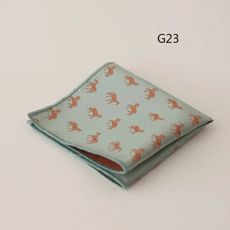 2025 New Luxury Formal Pocket Square Cartoon Horse Striped Green Handkerchief Polka Dot Polyester Hanky Wedding Party Suit Gift
