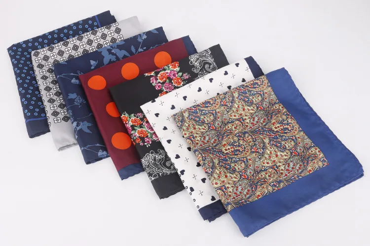 Fashion Large 32cm Silky Handkerchief Men Paisley Dots Floral Pocket Square Casual Soft Luxury White Hanky Wedding Suit Hankies