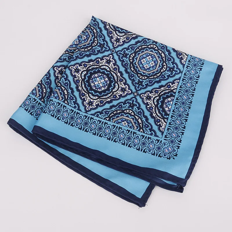 Fashion Large 32cm Silky Handkerchief Men Paisley Dots Floral Pocket Square Casual Soft Luxury White Hanky Wedding Suit Hankies