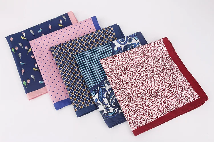 Fashion Large 32cm Silky Handkerchief Men Paisley Dots Floral Pocket Square Casual Soft Luxury White Hanky Wedding Suit Hankies