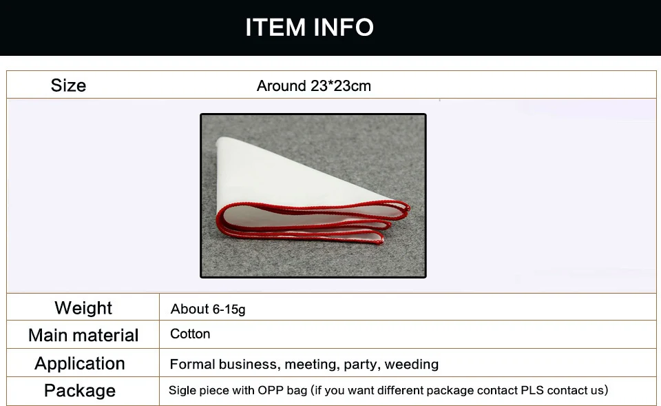 New Hanky Men's White Pocket Square Cotton Solid Color Handkerchief Chest Towel Prom Holiday Party Suit Hankies For Mens