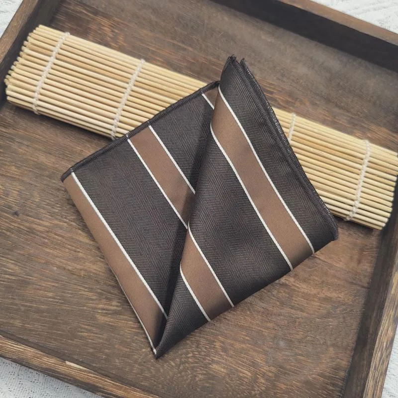 23cm Men's Brown Pocket Square Coffee Color Paisley Striped Handkerchief Suit Formal Dress Accessories Wedding Party Gift Hanky