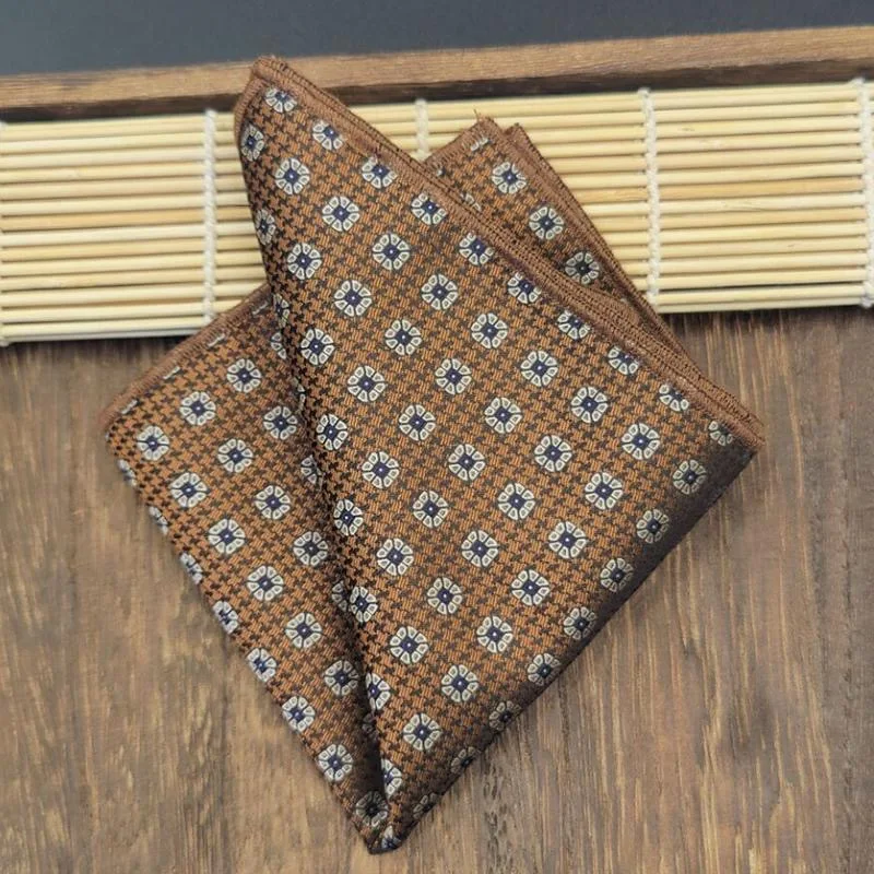 23cm Men's Brown Pocket Square Coffee Color Paisley Striped Handkerchief Suit Formal Dress Accessories Wedding Party Gift Hanky