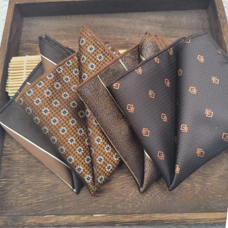 23cm Men's Brown Pocket Square Coffee Color Paisley Striped Handkerchief Suit Formal Dress Accessories Wedding Party Gift Hanky