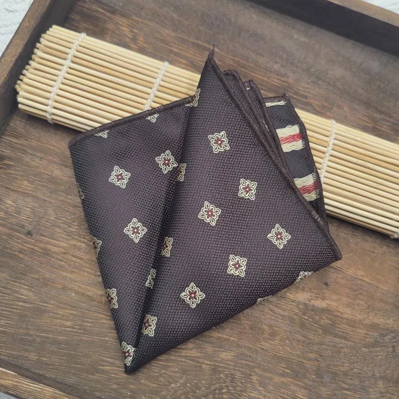23cm Men's Brown Pocket Square Coffee Color Paisley Striped Handkerchief Suit Formal Dress Accessories Wedding Party Gift Hanky