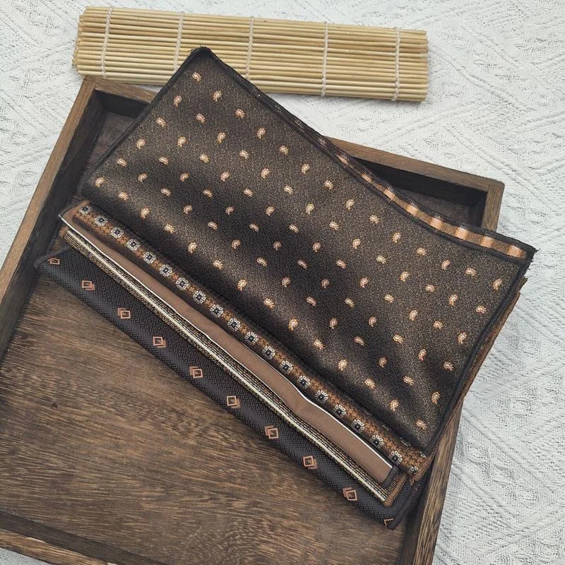 23cm Men's Brown Pocket Square Coffee Color Paisley Striped Handkerchief Suit Formal Dress Accessories Wedding Party Gift Hanky