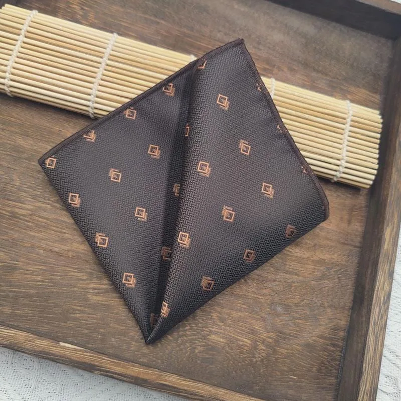 23cm Men's Brown Pocket Square Coffee Color Paisley Striped Handkerchief Suit Formal Dress Accessories Wedding Party Gift Hanky