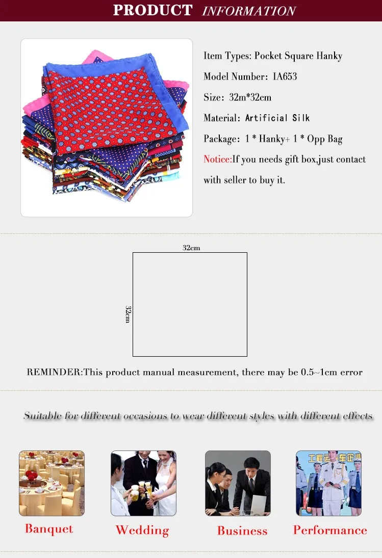 New Fashion Men Handkerchief Pocket Square Popular 32 X 32CM Large Man Paisley Dot Chest Hankies For Wedding Men's Suits Hanky
