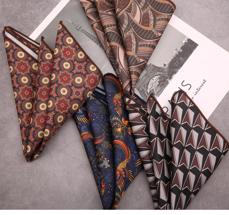 Men's Suit Pocket Square Hongkang Street Style Casual Chest Towel Brown Printed Handkerchief Formal Business Suit Accessories