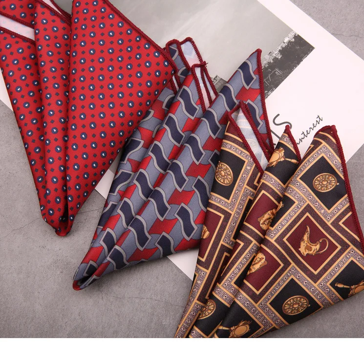 Men's Suit Pocket Square Hongkang Street Style Casual Chest Towel Brown Printed Handkerchief Formal Business Suit Accessories