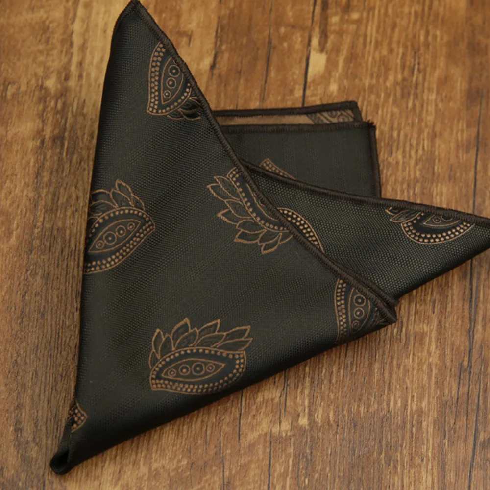2026 Fashion Mens 23cm Pocket Square Luxury Polyester Handkerchief Colorful Brown Paisley Hanky Wedding Groom Suits Accessories