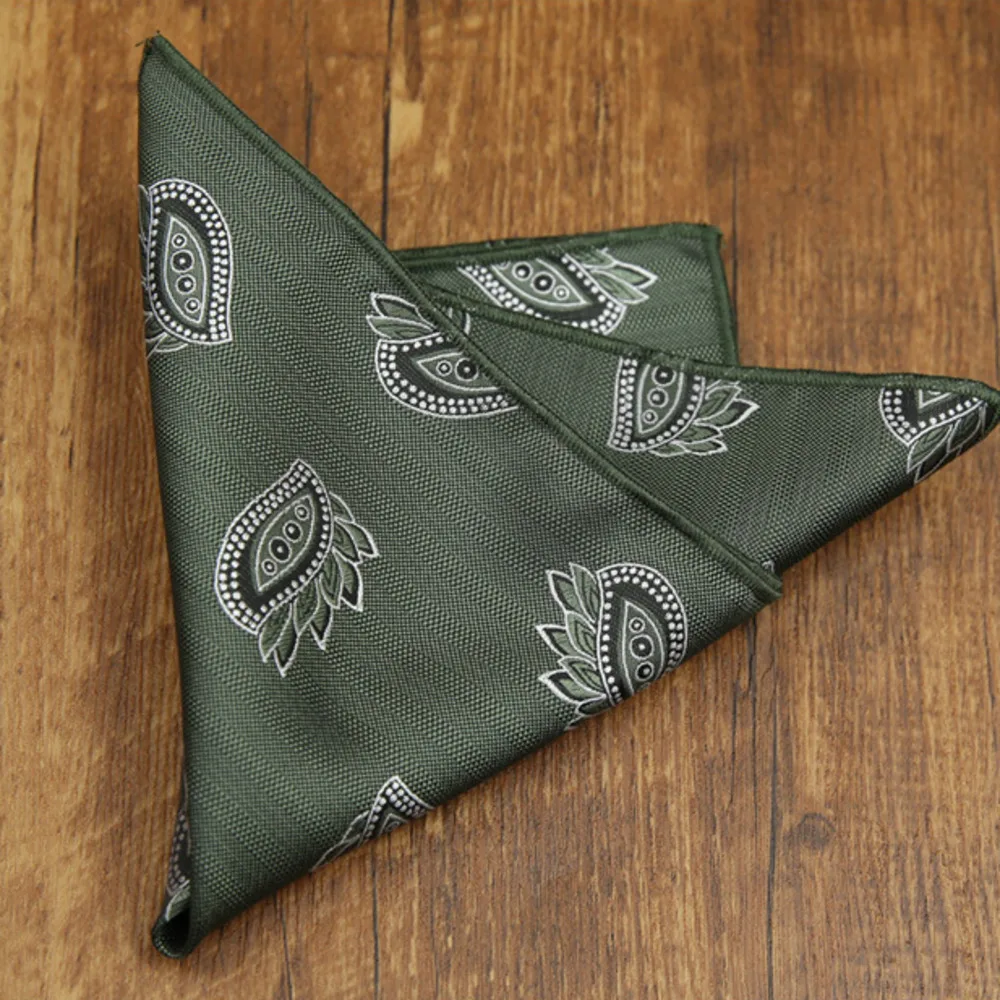2026 Fashion Mens 23cm Pocket Square Luxury Polyester Handkerchief Colorful Brown Paisley Hanky Wedding Groom Suits Accessories