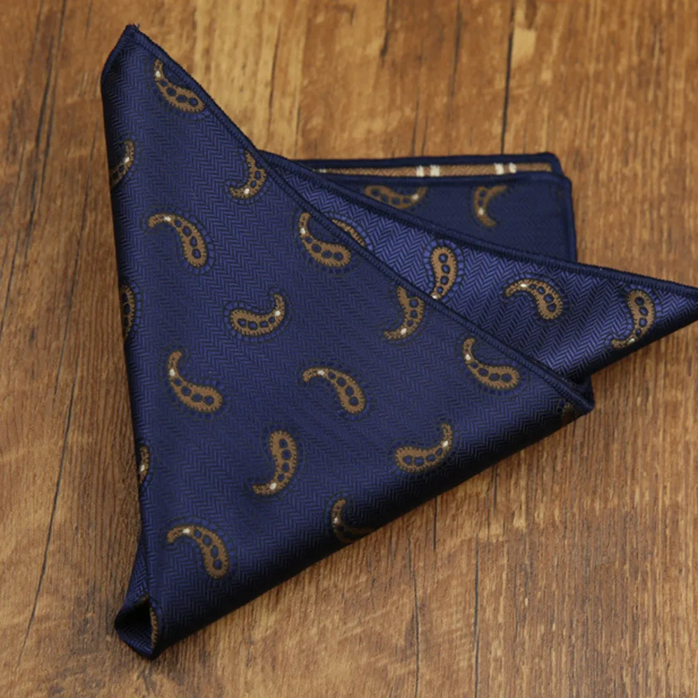 2026 Fashion Mens 23cm Pocket Square Luxury Polyester Handkerchief Colorful Brown Paisley Hanky Wedding Groom Suits Accessories