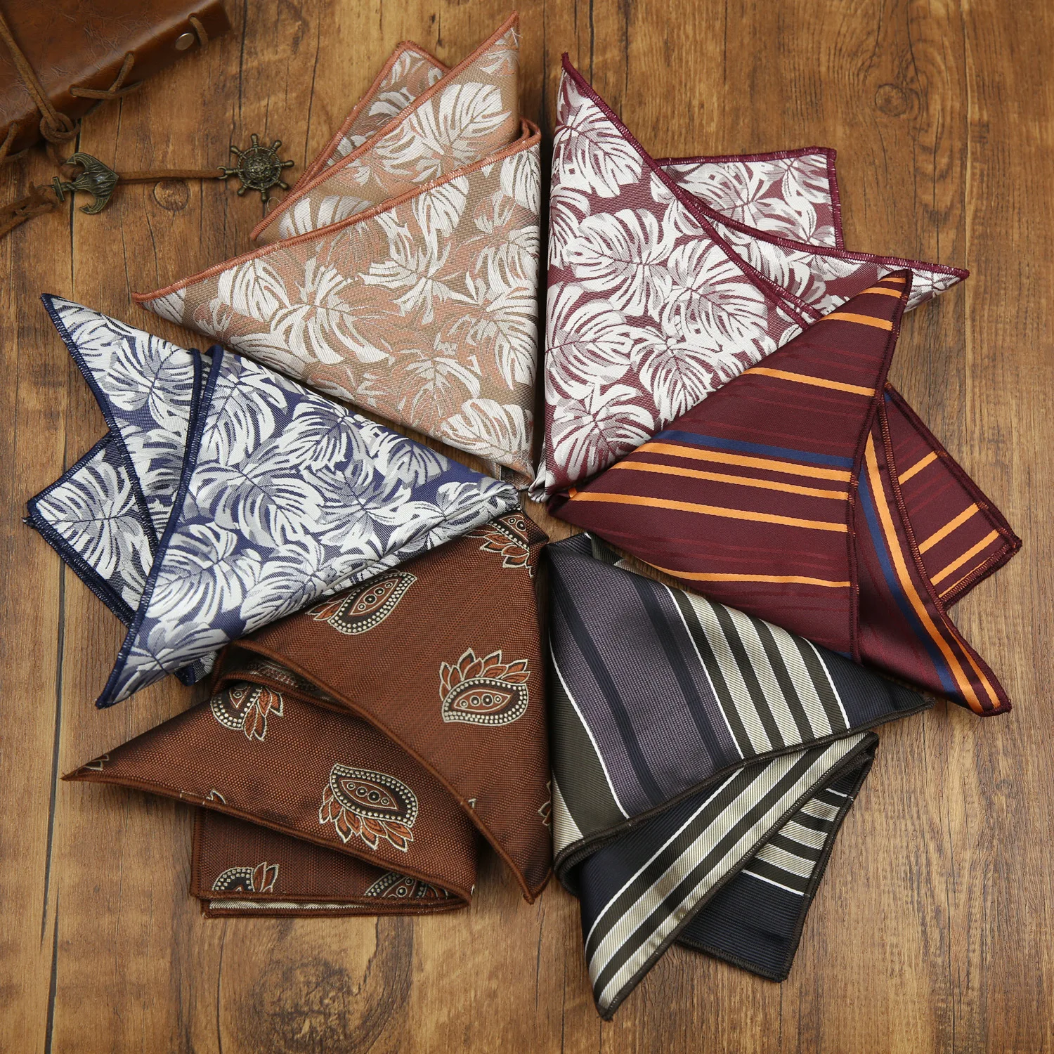 2026 Fashion Mens 23cm Pocket Square Luxury Polyester Handkerchief Colorful Brown Paisley Hanky Wedding Groom Suits Accessories