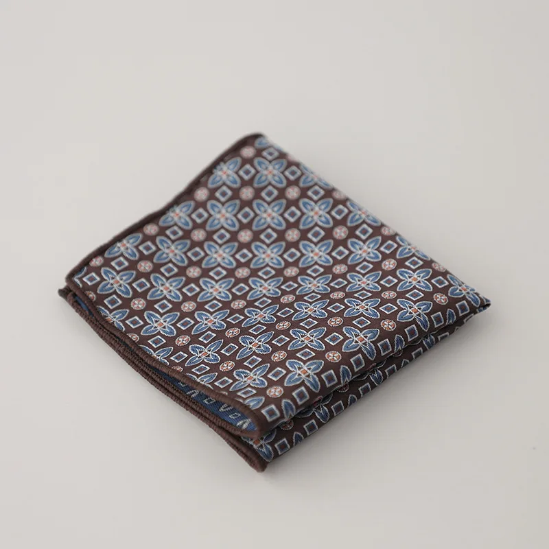 23cm New Design Mens Green Brown Pocket Square Floral Polyester Soft Handkerchief Wedding Party Tuxedo Accessories Cravat Hanky