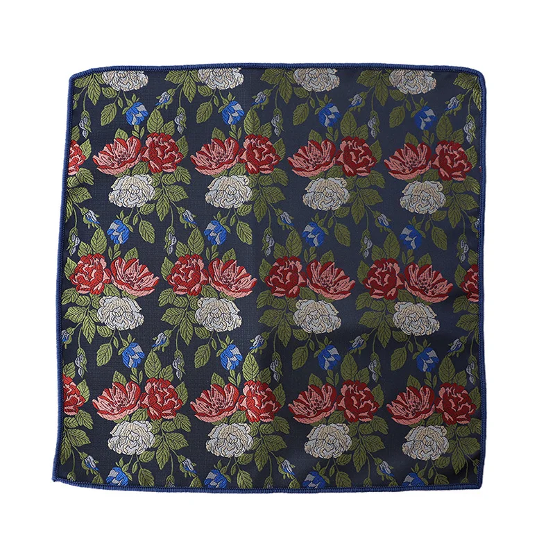 23cm New Design Mens Green Brown Pocket Square Floral Polyester Soft Handkerchief Wedding Party Tuxedo Accessories Cravat Hanky