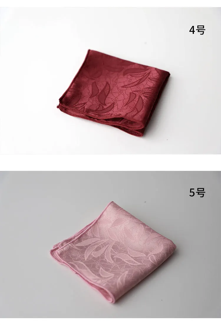 23CM Polyester Solid Color Brown Pocket Square Mens Vintage Floral Pattern White Handkerchif Tuxedo Suit Accessories Towel Hanky