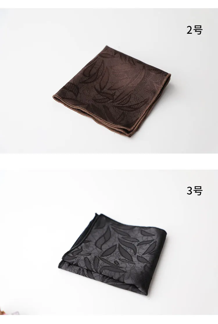 23CM Polyester Solid Color Brown Pocket Square Mens Vintage Floral Pattern White Handkerchif Tuxedo Suit Accessories Towel Hanky