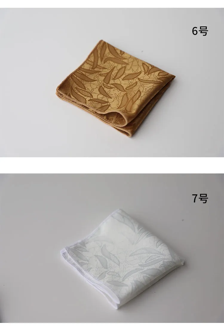 23CM Polyester Solid Color Brown Pocket Square Mens Vintage Floral Pattern White Handkerchif Tuxedo Suit Accessories Towel Hanky