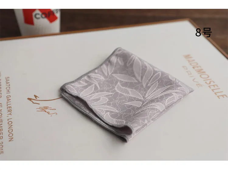 23CM Polyester Solid Color Brown Pocket Square Mens Vintage Floral Pattern White Handkerchif Tuxedo Suit Accessories Towel Hanky